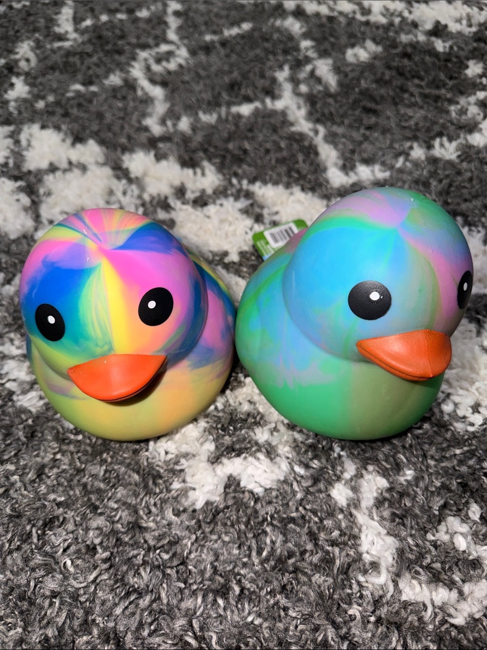 NWT Sunny Days Squeezy Tye Dye Marbled Rainbow Rubber Ducks Duo Set